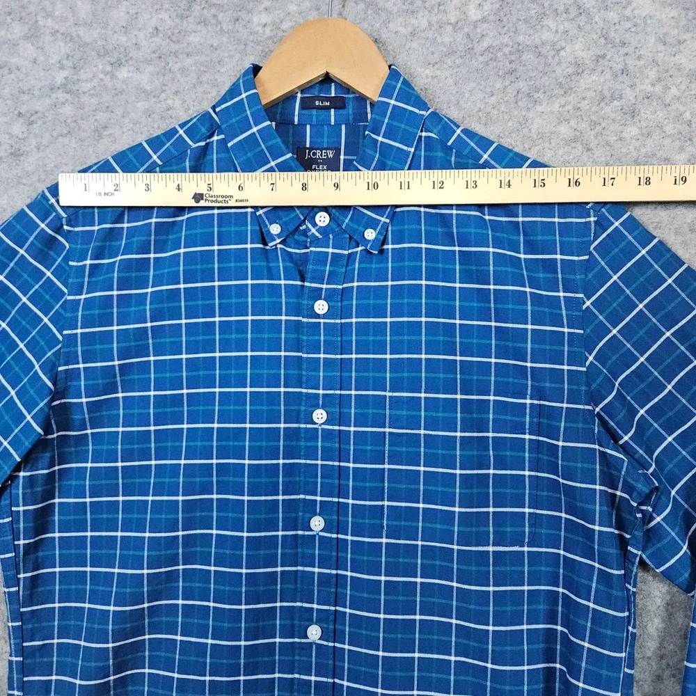 J Crew Men's Flex Oxford Size M Slim Fit Button Down Blue Windowpane 100% Cotton